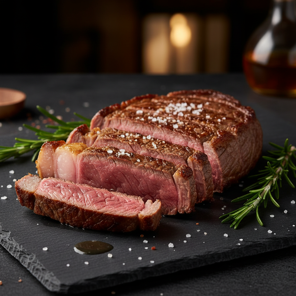 Brazilian Angus ribeye and striploin steaks, 250g cuts