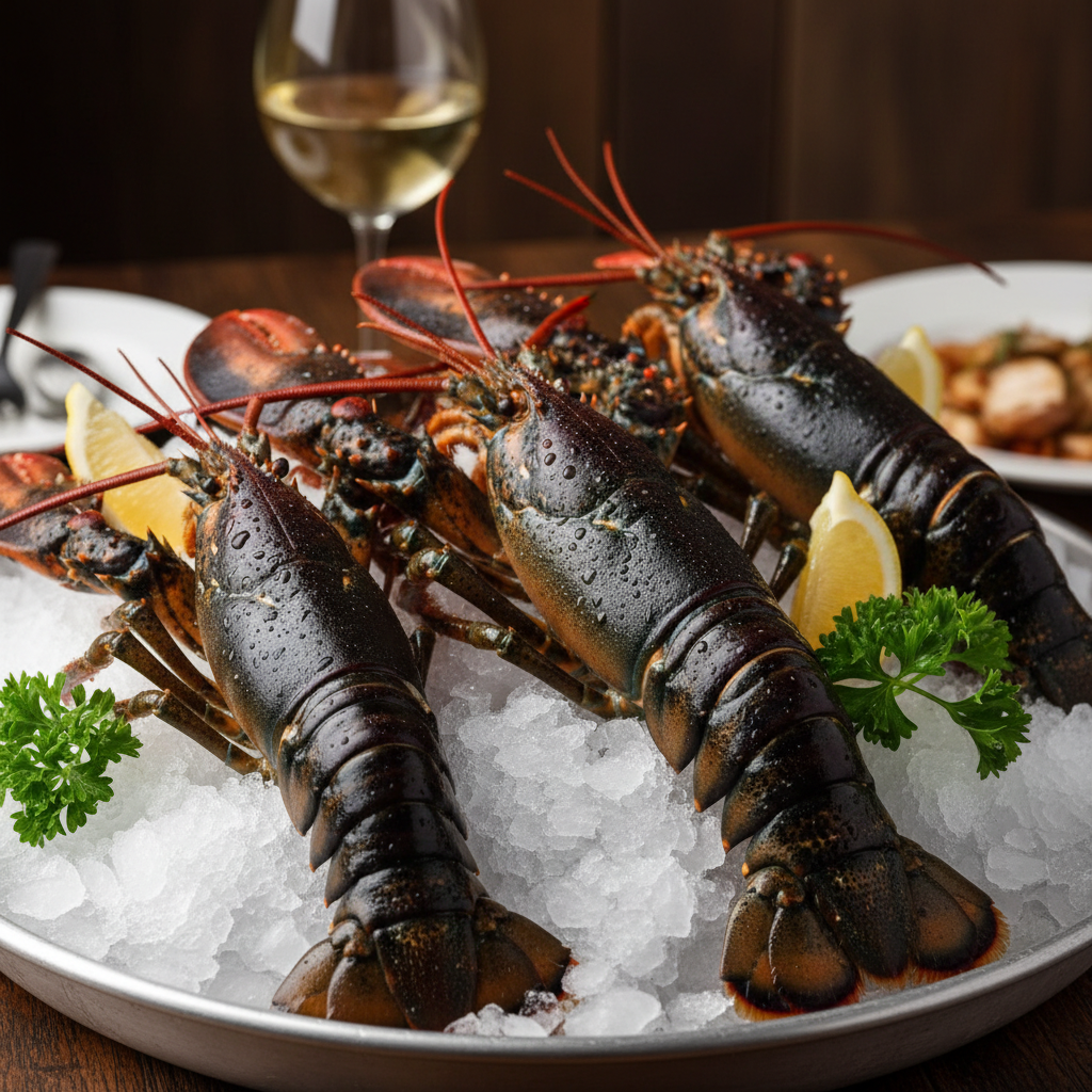 Live Boston lobsters with large front claws at Crab Talk Singapore