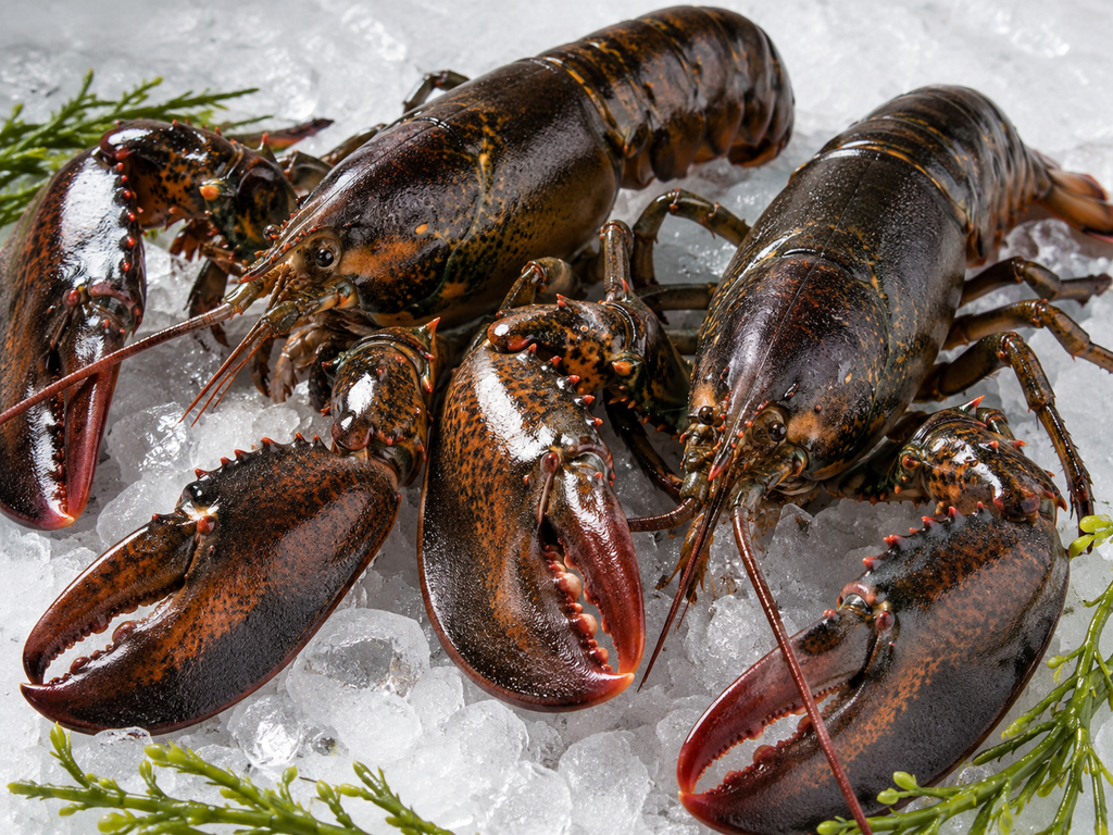 Live Boston lobsters with large front claws at Crab Talk Singapore